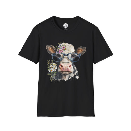 Hipster Cow Short Sleeve Crewneck T-Shirt